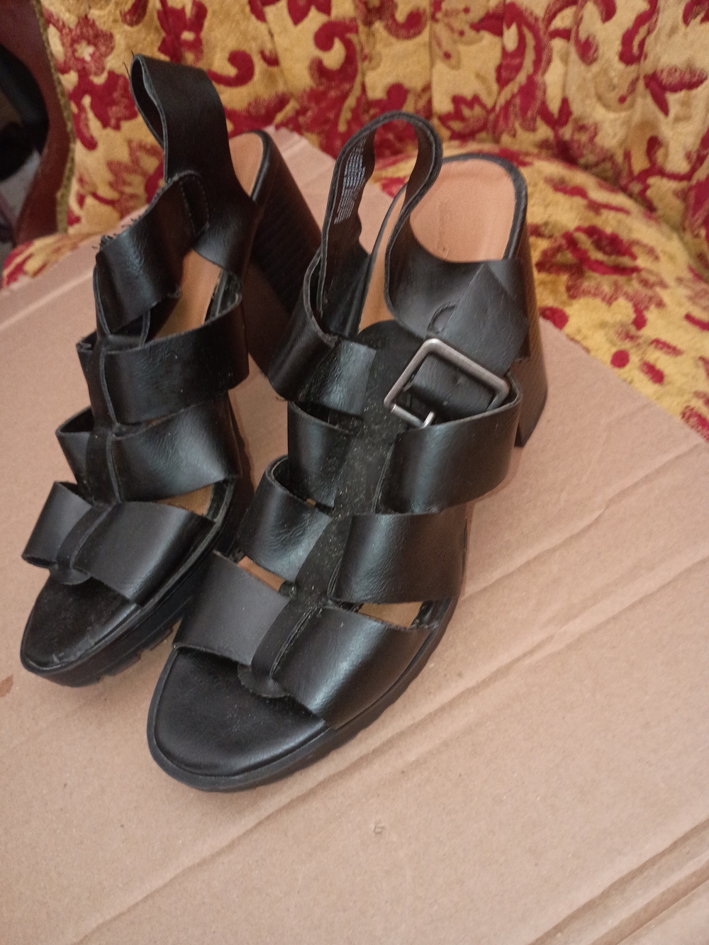 Black Women's Strappy Block Heel Sandals